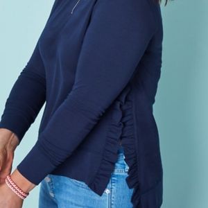 STELLA & DOT Blue Ruffle Side Crewneck Pullover Top